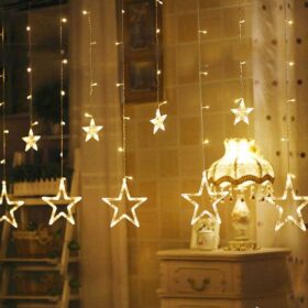 Colorful Star Curtain Lights (6+6) - 108 LED Plug-in Fairy Lights for Bedroom & Wedding Decor